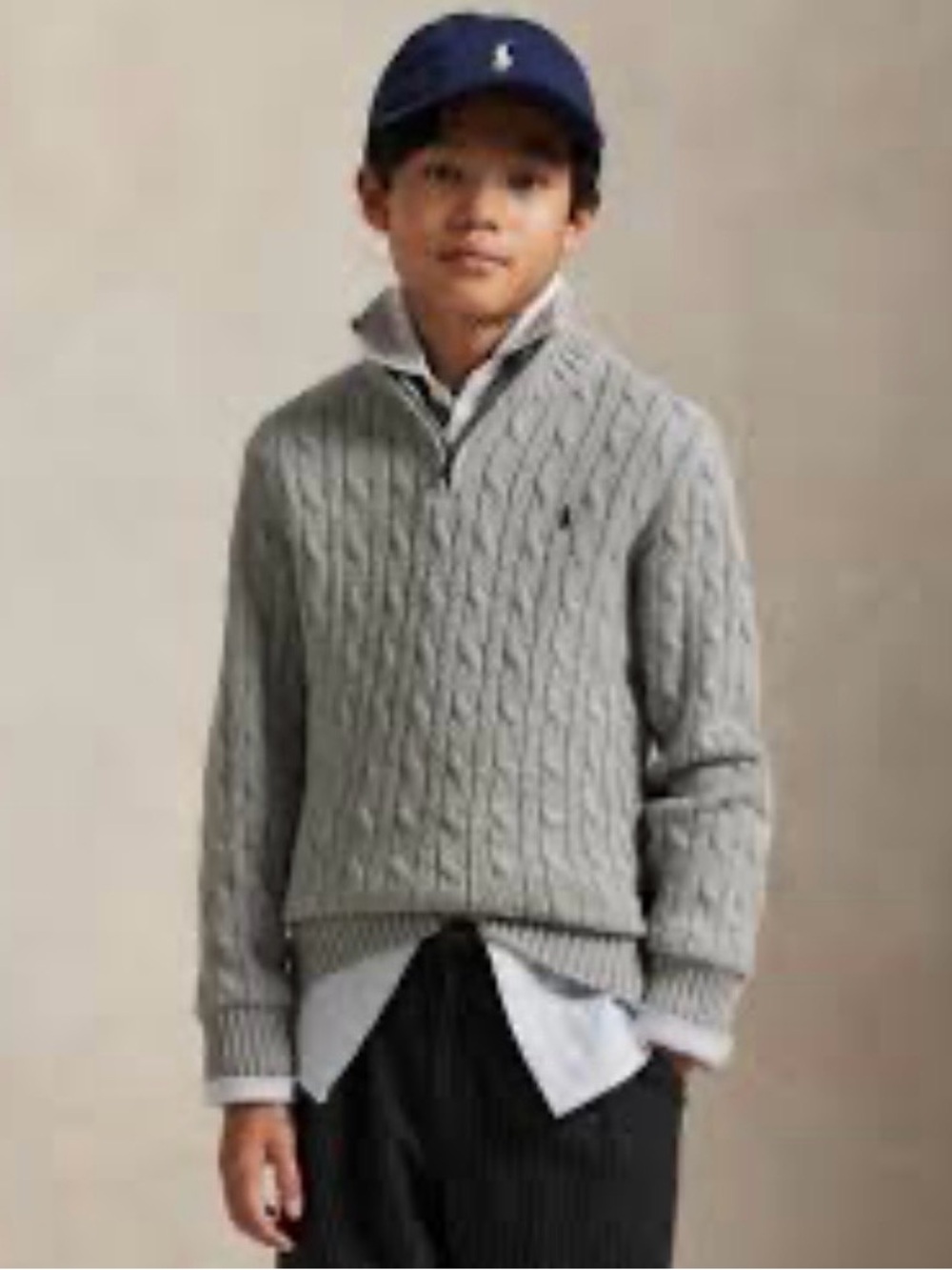Kids Polo Ralph Lauren Ribbed  Cable-Knit Half-Zip Sweater - Gray